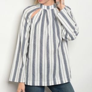 Navy White Striped Long Sleeve Top